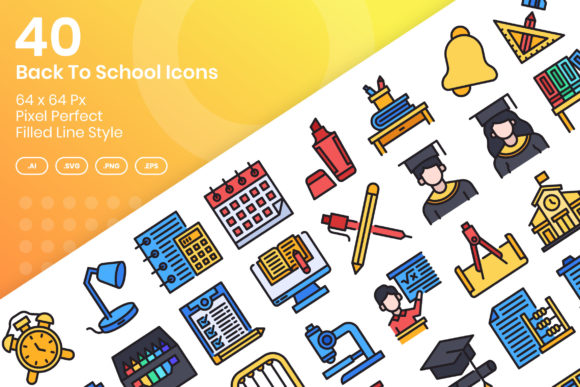 40 Back to School Icons – Filled Line for Modern Projects