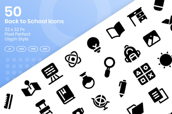50 Back to School Icons – Glyph: A Practical Evaluation for Design Projects