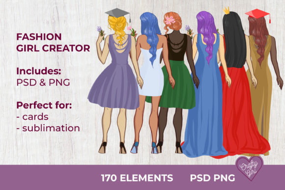 Fashion Girl Character Back View Clipart